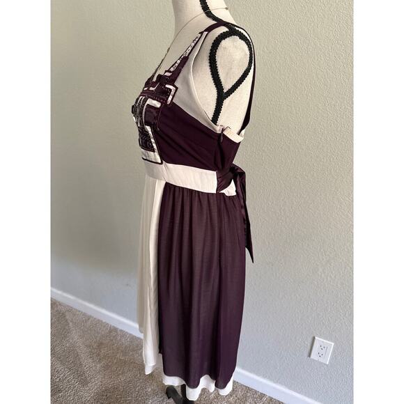 Women’s Burgundy Silk Beaded Y2K Party Dress Sz M Boho Glam Cocktail Evening - Picture 4 of 12